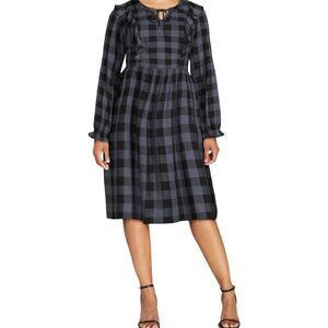 Time and Tru Women's Plaid Ruffle Dress Gray & Black Size Large